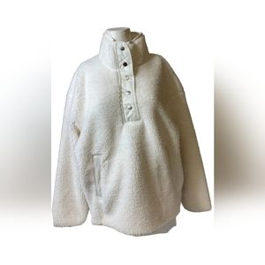 Athleta White Sherpa Snap Pullover NWT